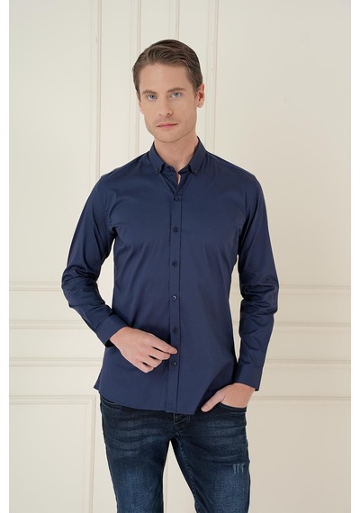 Efor Slim Fit Düğmeli Yaka Esnek Klasik Lacivert Gömlek Gk 746 Lacivert