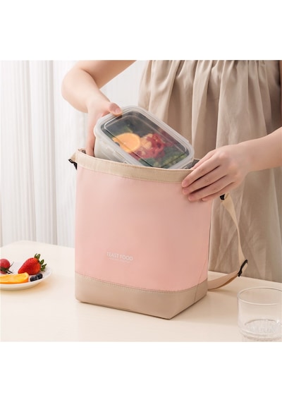 Termal Piknik Çantası Omuz Askılı Beslenme Ve Yemek Sefer Tası Taşıma Çantası Isı Yalıtımlı Pembe