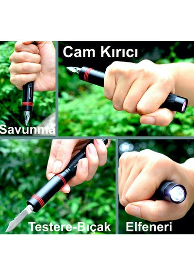 Omeniv Çok Fonksiyonlu Kamp Çakı Kamp Bıçak Testere Fener Cam Kırıcı Siyah