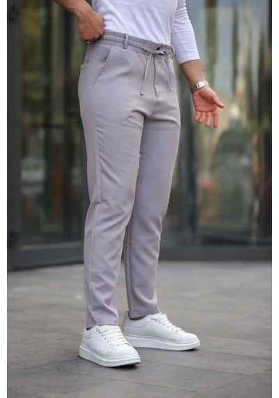 Defymoda Erkek Beli Bağcıklı Jogger Pantolon Gri