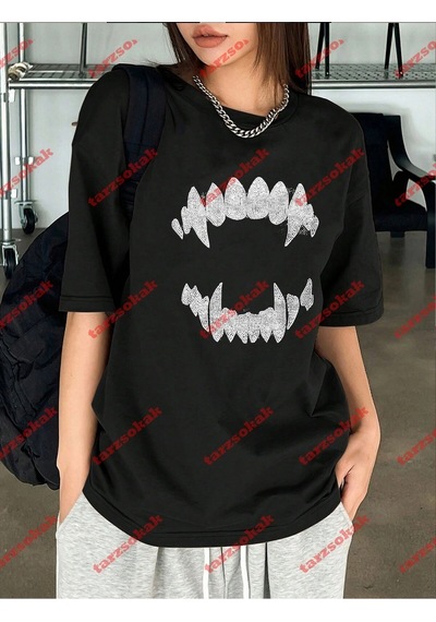 Startmore Unisex Teeth Tshirt Beyaz Siyah