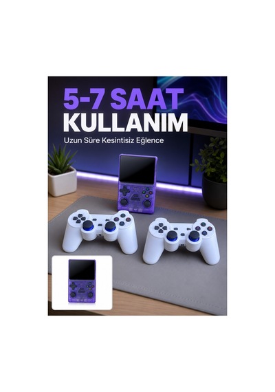 3.5 İnç Ips Ekranlı Çift Kablosuz Kollu Taşınabilir Retro Oyun Konsolu Çok Renkli