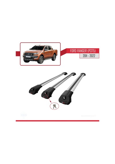 Ford Ranger 2011-2022 Arası İle Uyumlu Ace-1 Ara Atkı Tavan Barı Gri 3 Adet Bar