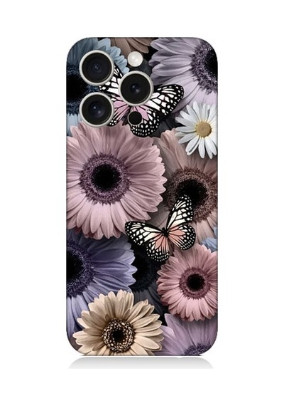 Apple Uyumlu iPhone 15 Pro Max Pastel Renkli Çiçekler Ve Kelebekler Desenli Silikon Kılıf