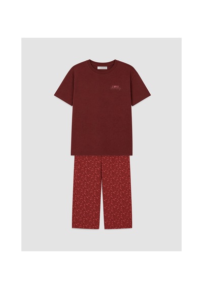 Lcw Dream Kırmızı Bisiklet Yaka Desenli Kadın Kaprili Pijama Takımı