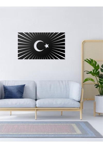 Ay Ve Yıldız Silüeti Tasarımlı Türkiye Haritası Temalı Dekoratif Modern Metal Duvar Tablosu