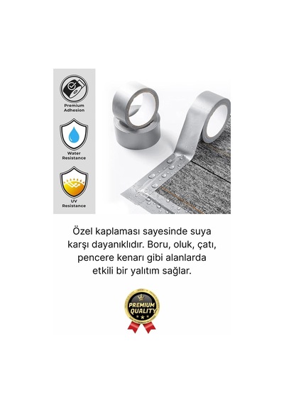 2 Adet Ekstra Güçlü Dayanıklı Su Geçirmez Sızdırmaz Yalıtım İzolasyon Gri Tamir Bandı 10 Mt 48 Mm