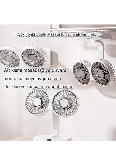 Masaüstü Dijital Ekranlı Çift Fanlı Led Işıklı Soğutucu Fan Ev Ofis Şarjlı Vantilatör