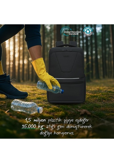 Office Eco Mce-1213 Çevre Dostu 16 İnç Su İtici Laptop Sırt Çantası, Usb Şarj Portlu Bilgisayar Ve Notebook Çantası, Kadın Erkek Bilgisayar İş Çantası, Üniversite Okul Çantası, Siyah