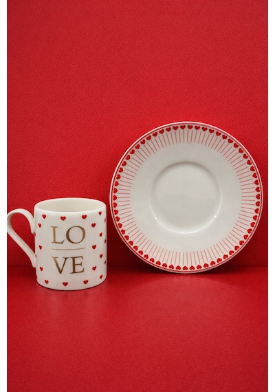 2 Kişilik Porselen Love Kalp Kahve Fincan Takımı Seti Kalpli 90ml Beyaz