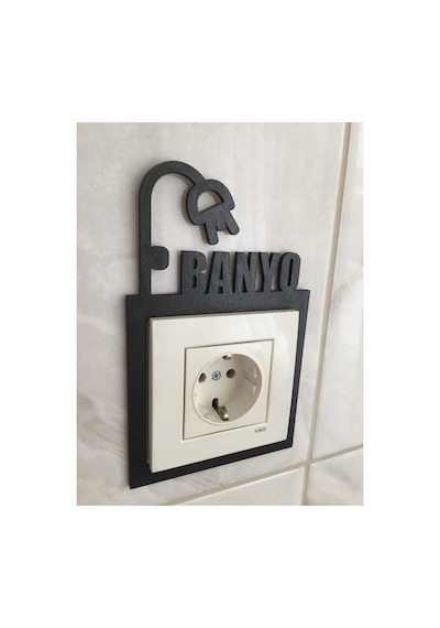 Siyah Ahşap Banyo Priz Çerçevesi - Priz Kenarı Ev Dekorasyon Wc Için Duvar Dekoru Ahşap Siyah
