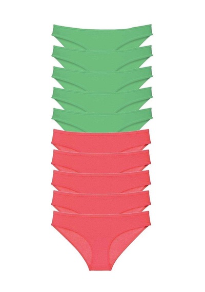10 Adet Eko Set Likralı Kadın Slip Külot Yeşil Fuşya Standart