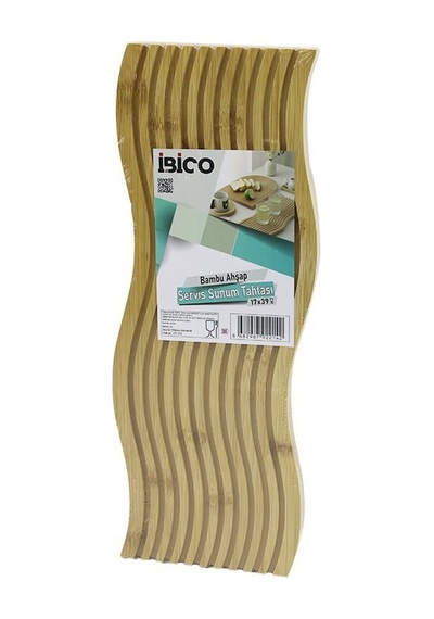 İbico İ22-214 Dalgalı Şekilli Kanallı Ahşap Bambu Servis Sunum Tahtası 17x39x1.5cm Ahsap