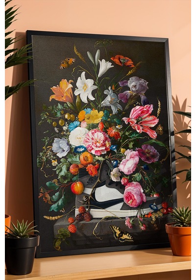 Hypebeast Stil Çiçekli Sneaker Ayakkabı Çerçeveli Tablo Yeni İş Ofis Hediyesi Modifiye Sanat