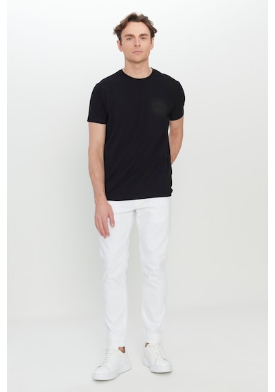 Erkek Sıyah Pamuklu Slim Fit Dar Kesim Baskılı Esnek Tişört SIYAH