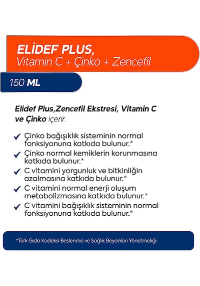 Dr. Henri Elidef Zencefil C Vitamini ve Çinko İçeren Takviye Edici Gıda 150 ML