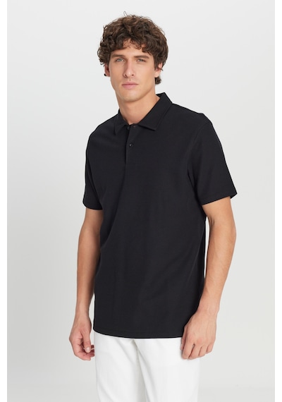AC&Co / Altınyıldız Classics Erkek Sıyah %100 Pamuk Slim Fit Dar Kesim Polo Yaka Jakarlı Triko Tişört SIYAH
