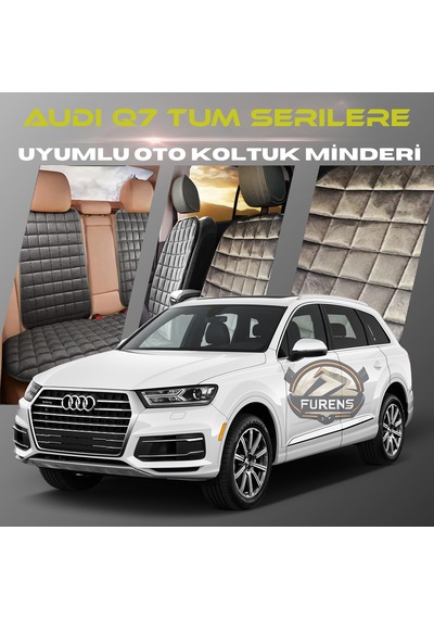 Audi Q7 Tüm Serilere Uygun Antrasit Renk Tay Tüyü Cepli & Terletmez Sırtlı Oto Koltuk Minder Seti - Koltuk Koruma Kılıfı Ön & Arka Tam Set