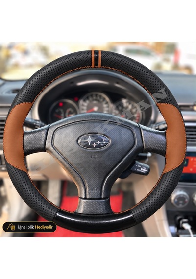Subaru Impreza Dikme Direksiyon Kılıfı Delikli Deri Parlak Siyah Taba Detay Çift Yüzük Ve Dikiş Gd-gg Bugeye-blobeye Tuşsuz 2000-2005