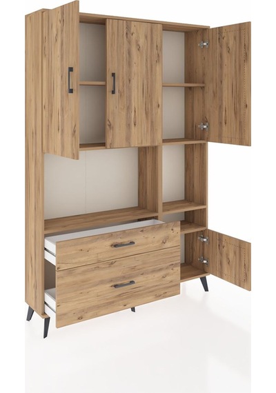 Arges Dolap 7 Raflı 2 Çekmeceli 4 Kapaklı 132x30x195 Çam-çam/çam Çam