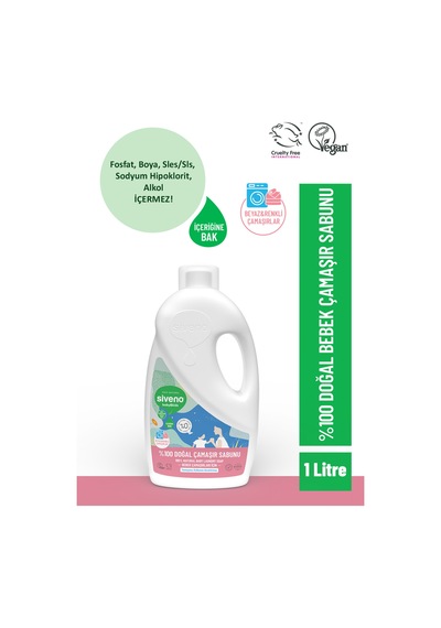 Siveno %100 Doğal Bebek Çamaşır Sabunu Kendinden Yumuşatıcılı Bitkisel Deterjan Vegan 1000 Ml