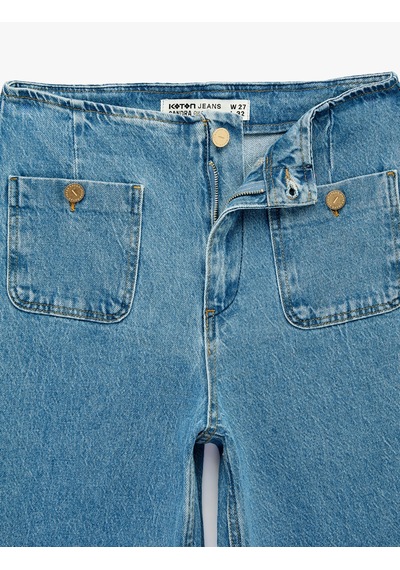 Koton Pamuklu Cepli Normal Bel Culotte Pantolon - Culotte Jeans Açık İndigo 6sal40014md Açık İndigo