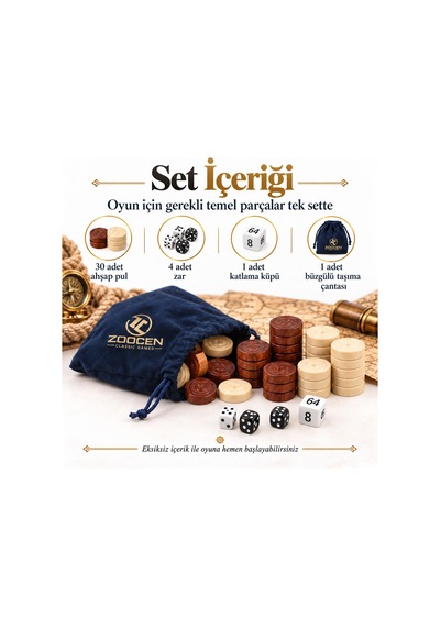 Jumbo Boy Doğal Ahşap Tavla Ve Dama Seti 2'si 1 Arada Denizci Temalı Hediyelik & Dekoratif Set