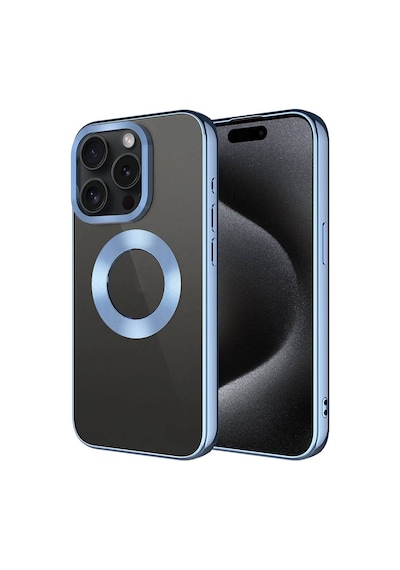 Zore İphone 15 Pro Uyumlu Tek Kamera Çerçeveli Logo Gösteren Ogaa Omega Kılıf-sierra Mavi