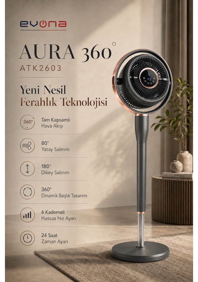 Aura 360, 6 Kademeli Hız Ayarlı Akıllı Vantilatör