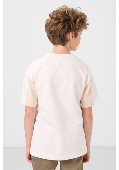 Tommylife Ekru Pamuklu Yumuşak Dokulu Oversize Fit Baskılı Erkek Çocuk T-shirt - 11290 Ekru