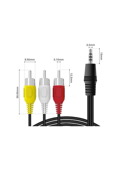 3.5mm Stereo Erkek Jack - 3 Rca Av Kablo 1.2 Metre Uydu Alıcısı, Tv, Ses Sistemi Uyumlu Belirtilmemiş