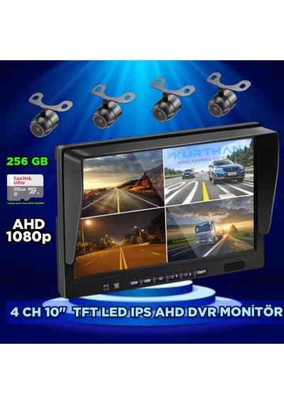 Dvr Hybrid 10'' Ekran + 4 Adet Ahd 1080p Kelebek Kamera Seti