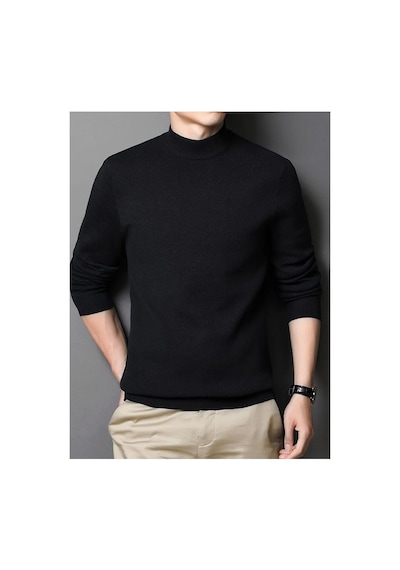 Slim Fit Yarım Balıkçı Yaka Triko Kazak Siyah-aw19