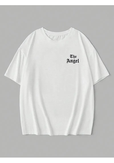 Genel Markalar 20/1 Penye Compack Dark Angel Baskılı Oversize Kısa Kol Yazlık T-shirt- Beyaz - Renkli