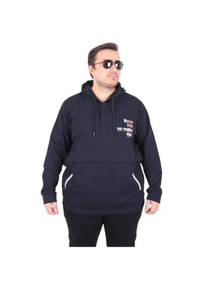 Moc Grande Mocgrande Büyük Beden Kapüşonlu Sweat Double Face Never 25706 Lacıvert Lacivert
