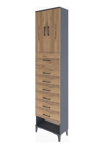 Arges Dolap 2 Raflı 7 Çekmeceli 2 Kapaklı 60x30x243 Antrasit-çam Antrasit