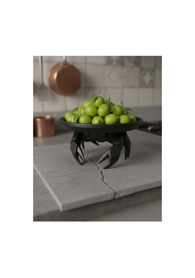 Dekoratif Yengeç Figürü Siyah Pratik Ev Gereçleri Çok Amaçlı Sunum Tabak 16 X 16 Cm
