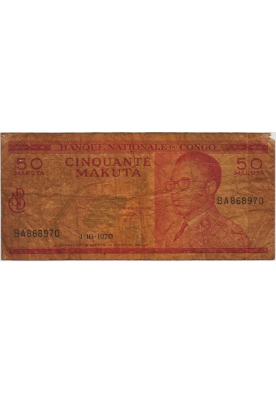 Kongo 50 Frank 1970 Pick 11b. Sağ Üst Köşede Ufak Kopma Var. Sararmış. Nadir.