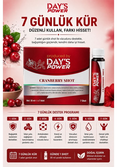 Day S Power Cranberry Shot 7 Adet - D-mannose & Hibiskus & Vitamin C Destekli