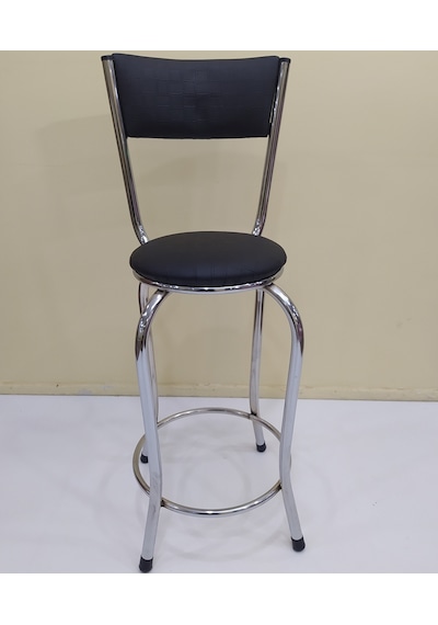 Sandalye St Bar Tipi Yüksek Model 4ad Siyah Suni Deri Döşem Metal Çelik Nikelaj Siyah
