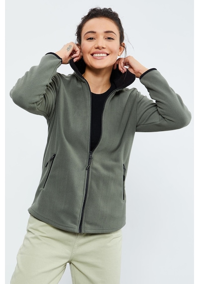 Tommy Life Çağla Dik Yaka Fermuarlı Rahat Form Kadın Polar Sweatshirt - 97173 Çağla