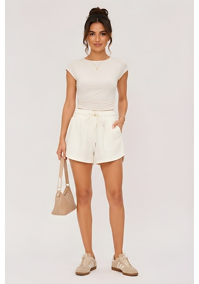 Lili Woman Kadın Ekru Beli Lastikli Şort Etek Bağcık Detaylı Minimal Fit K.4747