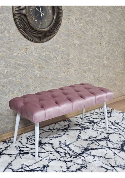 Zafir Beyaz Boyalı Sivriltme Ayaklı 90 Cm Puf Bench - Puf - Bench - Kasalı Oturak - Oturak - Yatak Ucu Puf Pembe