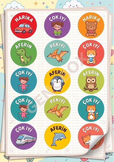 Öğretmen Motivasyon Ve Ödül Etiketi 3x3 Cm 100 Adet Karışık Ödül Sticker Seti Anaokulu Ve İlkokul İçin Renkli Diğer
