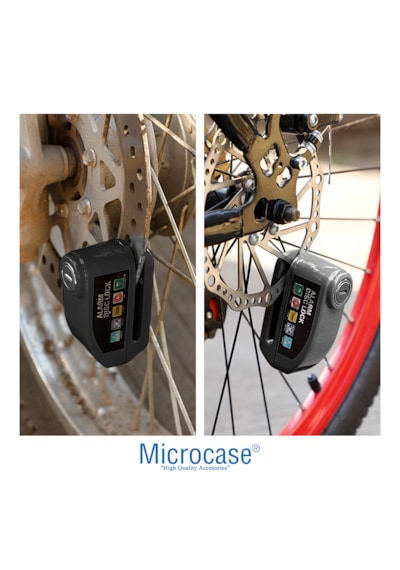 Microcase Alarmlı Motosiklet Disk Kilidi 110db/130db Yüksek Sesli - Su Geçirmez Anahtarsız Bas Kilitle Scooter Bisiklet E-bike E-scooter Uyumlu 7mm Kilit Pimi - Al5872 Siyah