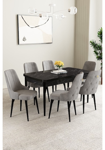 Clara Siyah Mermer Desen 80x132 Açılabilir Mdf Masa Yemek Odası Takımı,mutfak Takımı 6 Adet Sandalye Gri Clara Siyah Mermer Desen 80x132 Açılabilir Mdf Masa Yemek Odası Takımı,mutfak Takımı 6 Adet Sandalye Gri