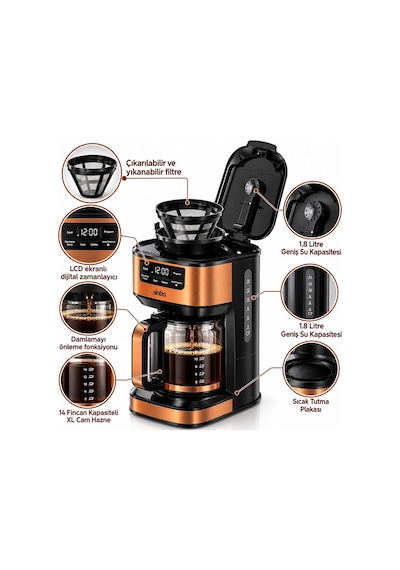 Sinbo Scm-9042 2in1 Filtre Kahve Makinesi 14 Fincan 1.8 Lt Dijital Ekran Bronz