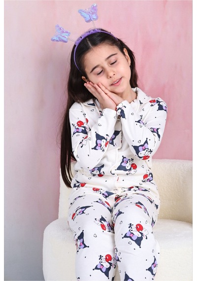 Free Beka Kız Çocuk Önden Düğmeli Kuromi Desenli Pijama Takımı %100 Pamuklu Pijama Takımı Beyaz Free Beka Kız Çocuk Önden Düğmeli Kuromi Desenli Pijama Takımı %100 Pamuklu Pijama Takımı Beyaz