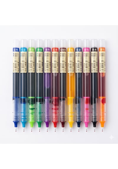 12 Adet Hızlı Kuruyan Nötr Renk Tükenmez Kalem - 0.5mm İğne Uçlu Çok Renkli