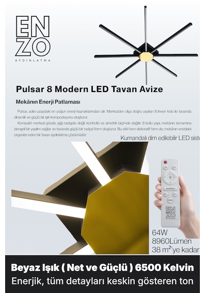 Pulsar Modern Led Tavan Avize - Aşağı Işık Kumandalı Dim Edilebilir